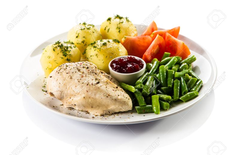 30861916-Boiled-chicken-with-vegetables-on-a-white-plate-Stock-Photo